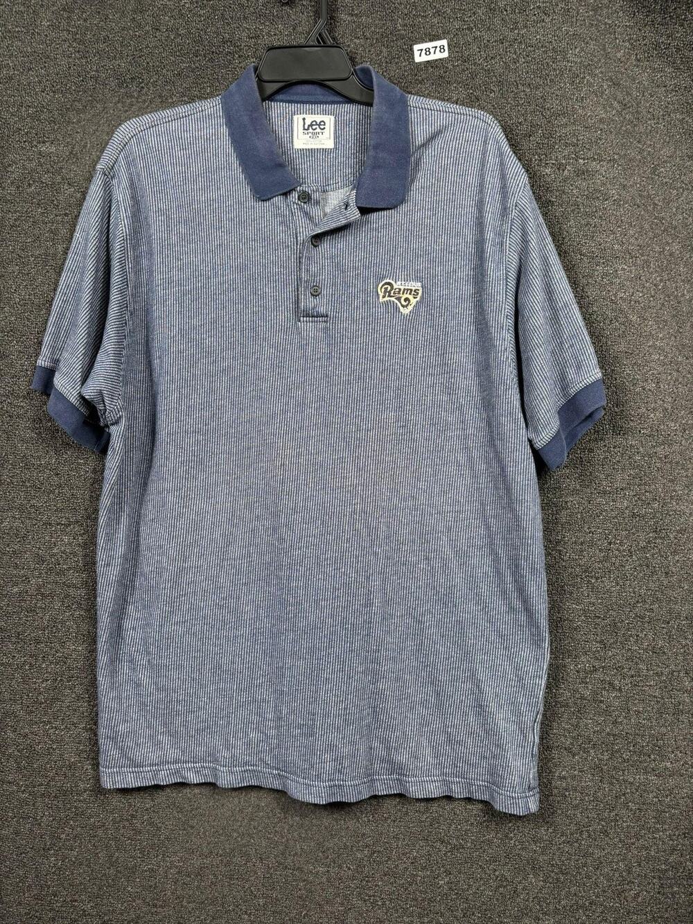 St Louis Rams Shirt Mens Size 2XL Blue NFL Football Lee Sport Striped Polo Golf